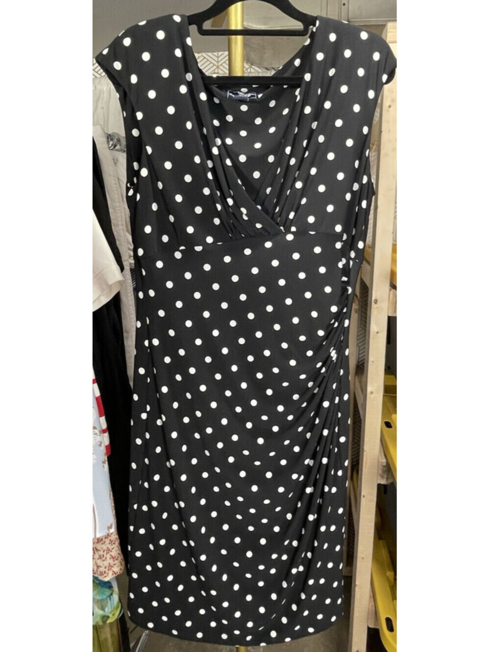 American Living Women's Black/White Polka Dot V-Neck Cap Sleeve Dress Sz 10